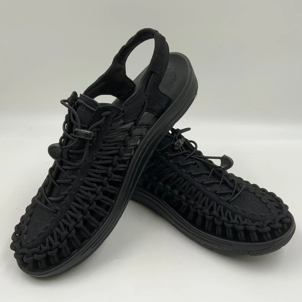 KEEN Uneek Mens Sandals Black Braided Cord Outdoor Water Shoes 1014097 Size 11